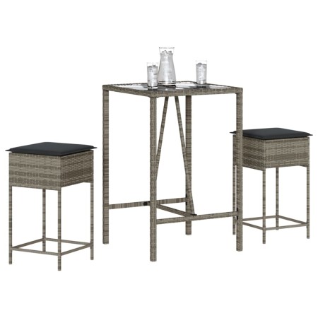 Juego de bar de jardín de 3 piezas con cojines ratán PE gris de , Conjuntos de jardín - Ref: Foro24-3261462, Precio: 213,48 €...