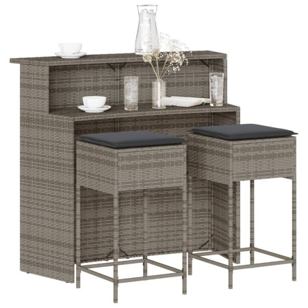 Juego de bar de jardín de 3 piezas con cojines ratán PE gris de , Conjuntos de jardín - Ref: Foro24-3261488, Precio: 308,19 €...