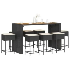 Juego de bar de jardín 9 piezas con cojines ratán PE negro de , Conjuntos de jardín - Ref: Foro24-3261519, Precio: 666,76 €, ...