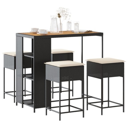 Juego de bar de jardín de 5 piezas con cojines ratán PE negro de , Conjuntos de jardín - Ref: Foro24-3261497, Precio: 317,46 ...