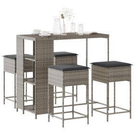 Juego de bar de jardín de 5 piezas con cojines ratán PE gris de , Conjuntos de jardín - Ref: Foro24-3261495, Precio: 324,70 €...