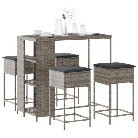 Juego de bar de jardín de 5 piezas con cojines ratán PE gris de , Conjuntos de jardín - Ref: Foro24-3261495, Precio: 324,70 €...