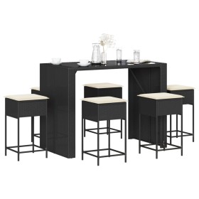 Juego de bar de jardín 7 piezas con cojines ratán PE negro de , Conjuntos de jardín - Ref: Foro24-3261510, Precio: 536,62 €, ...