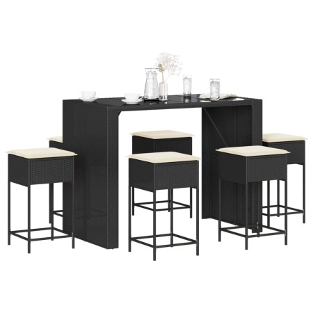 Juego de bar de jardín 7 piezas con cojines ratán PE negro de , Conjuntos de jardín - Ref: Foro24-3261510, Precio: 536,62 €, ...