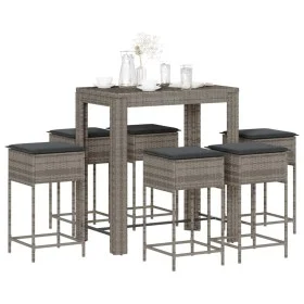 Juego de bar de jardín de 7 piezas con cojines ratán PE gris de , Conjuntos de jardín - Ref: Foro24-3261457, Precio: 393,27 €...