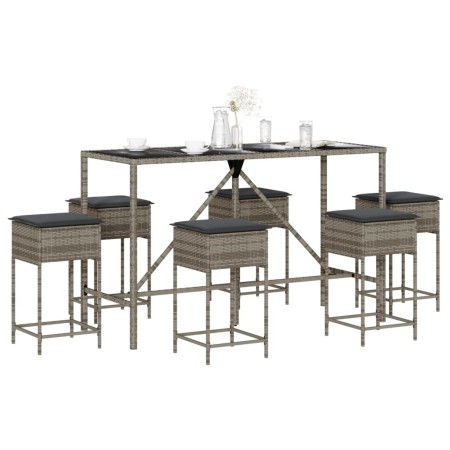 Juego de bar de jardín de 7 piezas con cojines ratán PE gris de , Conjuntos de jardín - Ref: Foro24-3261474, Precio: 404,31 €...