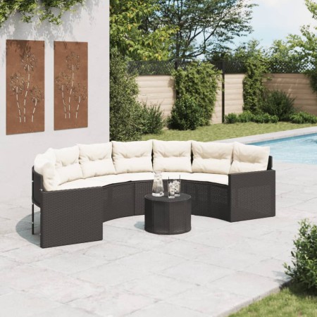 Sofá de jardín semicircular con mesa y cojines ratán PE negro de , Sofás de exterior - Ref: Foro24-3318517, Precio: 406,46 €,...