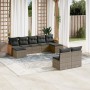 Set de muebles de jardín 9 pzas y cojines ratán sintético gris en Conjuntos de jardín | Comprar online en Foru.es
