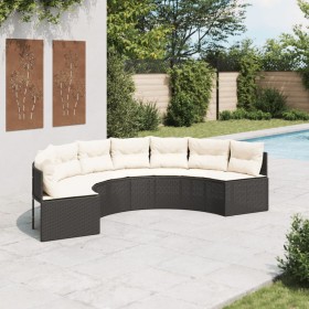 Sofá de jardín semicircular con cojines ratán sintético negro de , Sofás de exterior - Ref: Foro24-3318522, Precio: 389,24 €,...