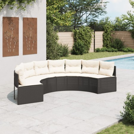 Sofá de jardín semicircular con cojines ratán sintético negro de , Sofás de exterior - Ref: Foro24-3318522, Precio: 389,24 €,...