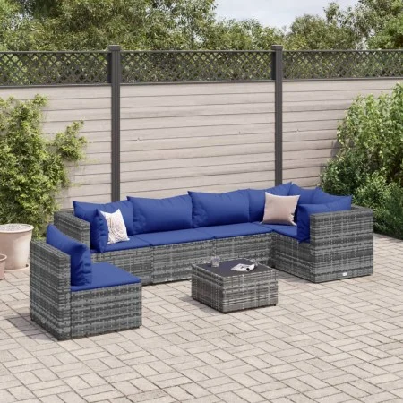 Set de muebles de jardín 7 pzas y cojines ratán sintético gris de , Conjuntos de jardín - Ref: Foro24-3308183, Precio: 467,23...
