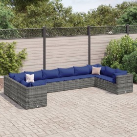 Set de muebles de jardín 10 pzas y cojines ratán sintético gris de , Conjuntos de jardín - Ref: Foro24-3308287, Precio: 713,5...