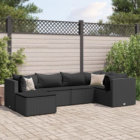Set muebles de jardín 6 piezas y cojines ratán sintético negro de , Conjuntos de jardín - Ref: Foro24-3308211, Precio: 451,45...