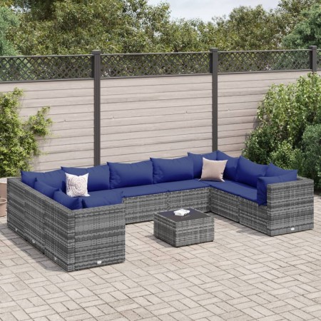 Set de muebles de jardín 10 pzas y cojines ratán sintético gris de , Conjuntos de jardín - Ref: Foro24-3308279, Precio: 652,9...