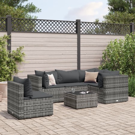Set de muebles de jardín 6 pzas y cojines ratán sintético gris de , Conjuntos de jardín - Ref: Foro24-3308162, Precio: 422,16...