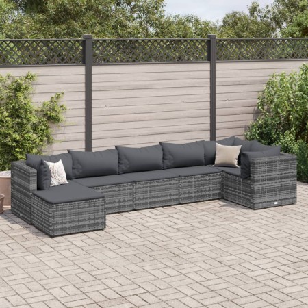 Set de muebles de jardín 7 pzas y cojines ratán sintético gris de , Conjuntos de jardín - Ref: Foro24-3308226, Precio: 461,20...