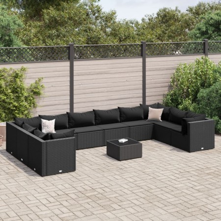 Set muebles de jardín 11 pzas y cojines ratán sintético negro de , Conjuntos de jardín - Ref: Foro24-3308291, Precio: 879,34 ...