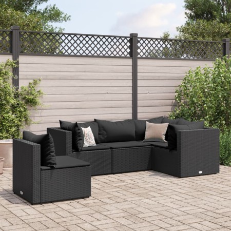 Set de muebles de jardín 5 pzas y cojines ratán sintético negro de , Conjuntos de jardín - Ref: Foro24-3308155, Precio: 411,2...