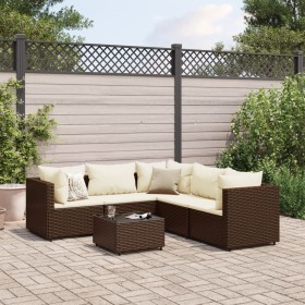 Set muebles de jardín 6 piezas y cojines ratán sintético marrón de , Conjuntos de jardín - Ref: Foro24-3308129, Precio: 485,5...