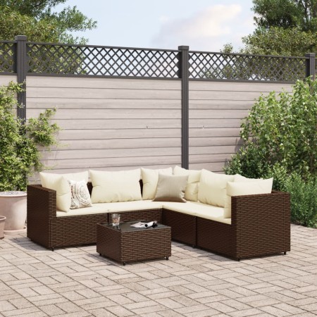 Set muebles de jardín 6 piezas y cojines ratán sintético marrón de , Conjuntos de jardín - Ref: Foro24-3308129, Precio: 485,5...