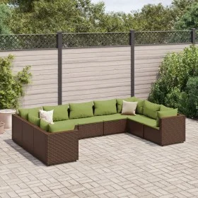 Set muebles de jardín 9 piezas y cojines ratán sintético marrón de , Conjuntos de jardín - Ref: Foro24-3308270, Precio: 693,2...