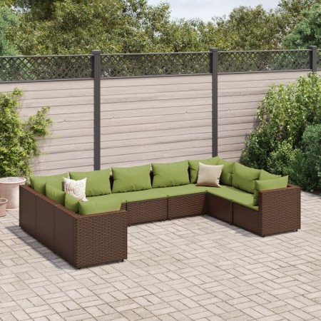 Set muebles de jardín 9 piezas y cojines ratán sintético marrón de , Conjuntos de jardín - Ref: Foro24-3308270, Precio: 706,3...