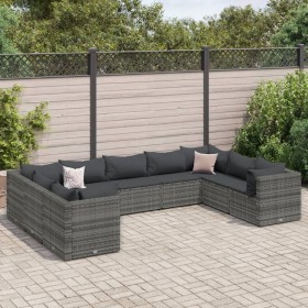 Set de muebles de jardín 9 pzas y cojines ratán sintético gris de , Conjuntos de jardín - Ref: Foro24-3308266, Precio: 636,53...