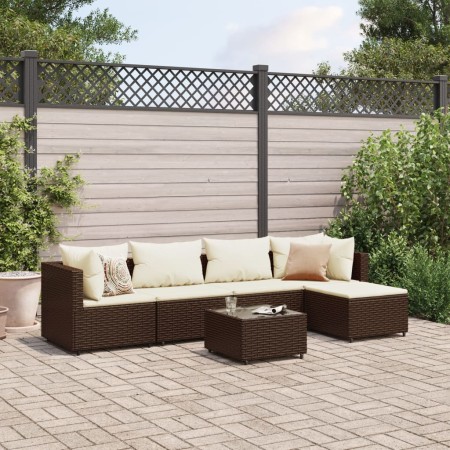Set muebles de jardín 6 piezas y cojines ratán sintético marrón de , Conjuntos de jardín - Ref: Foro24-3308065, Precio: 359,9...