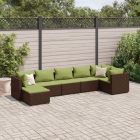 Set muebles de jardín 7 piezas y cojines ratán sintético marrón de , Conjuntos de jardín - Ref: Foro24-3308230, Precio: 509,3...