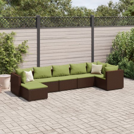 Set muebles de jardín 7 piezas y cojines ratán sintético marrón de , Conjuntos de jardín - Ref: Foro24-3308230, Precio: 509,3...