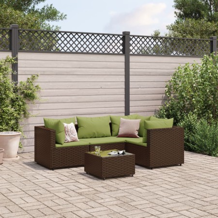 Set muebles de jardín 5 piezas y cojines ratán sintético marrón de , Conjuntos de jardín - Ref: Foro24-3308086, Precio: 373,2...