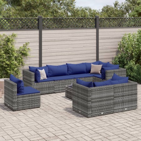 Set de muebles de jardín 9 pzas y cojines ratán sintético gris de , Conjuntos de jardín - Ref: Foro24-3308207, Precio: 611,64...