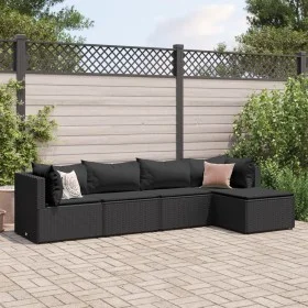 Set de muebles de jardín 5 pzas y cojines ratán sintético negro by , Garden sets - Ref: Foro24-3308059, Price: 377,30 €, Disc...