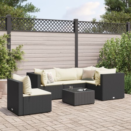 Set muebles de jardín 6 piezas y cojines ratán sintético negro de , Conjuntos de jardín - Ref: Foro24-3308160, Precio: 454,09...