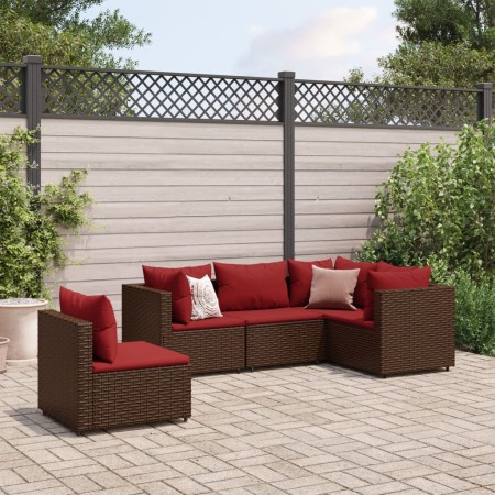 Set muebles de jardín 5 piezas y cojines ratán sintético marrón de , Conjuntos de jardín - Ref: Foro24-3308157, Precio: 410,2...