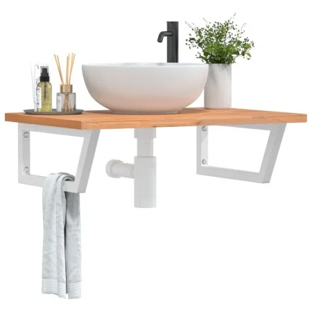 Estante de lavabo de pared de acero y madera maciza de haya de , Tocadores de baño - Ref: Foro24-3302450, Precio: 92,24 €, De...