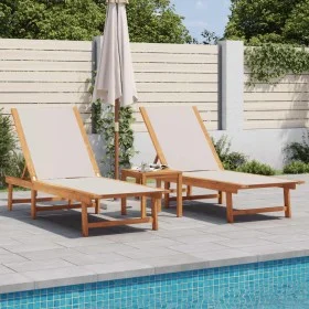 Tumbonas 2 uds con mesa madera maciza acacia y textileno gris de , Tumbonas - Ref: Foro24-3279253, Precio: 352,34 €, Descuent...
