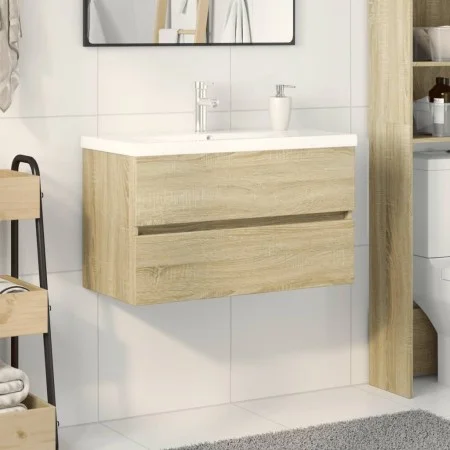 Set de mueble de baño 2 piezas cerámica y madera de ingeniería de , Tocadores de baño - Ref: Foro24-3307659, Precio: 200,17 €...