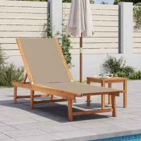 Tumbona con mesa madera maciza de acacia y textileno taupe de , Tumbonas - Ref: Foro24-4008419, Precio: 191,28 €, Descuento: %