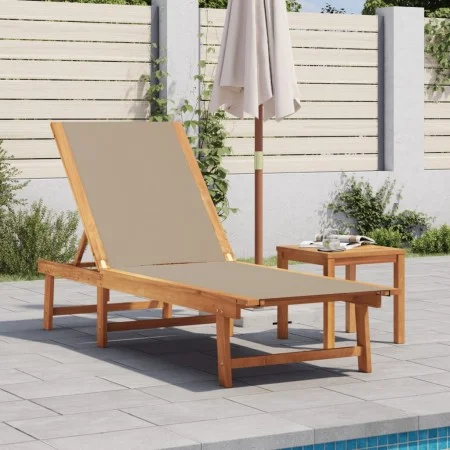 Tumbona con mesa madera maciza de acacia y textileno taupe by , Loungers - Ref: Foro24-4008419, Price: 191,28 €, Discount: %