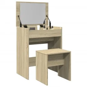 Tocador con taburete roble Sonoma 60x40x113,5 cm de , Tocadores para dormitorios - Ref: Foro24-848215, Precio: 98,06 €, Descu...