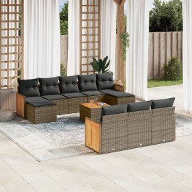 Set de sofás de jardín 11 pzas y cojines ratán sintético gris en Conjuntos de jardín | Comprar online en Foru.es