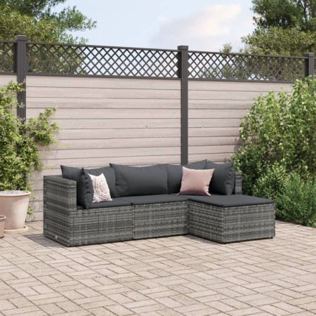 Set de muebles de jardín 4 pzas y cojines ratán sintético gris de , Conjuntos de jardín - Ref: Foro24-3308050, Precio: 237,83...