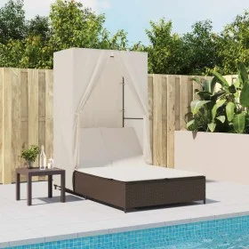 Tumbona doble con techo y cortinas ratán sintético marrón de , Tumbonas - Ref: Foro24-368100, Precio: 290,11 €, Descuento: %