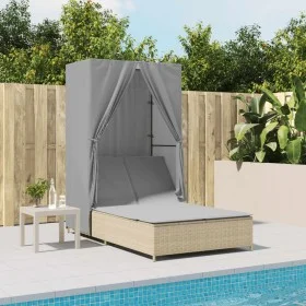 Tumbona doble con techo y cortinas ratán sintético beige by , Loungers - Ref: Foro24-368102, Price: 292,19 €, Discount: %