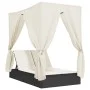 Doppel-Liegestuhl mit Dach und Vorhängen aus schwarzem synthetischem Rattan. von , Liegen - Ref: Foro24-368072, Preis: 306,57...