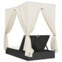 Tumbona doble con techo y cortinas ratán sintético negro de , Tumbonas - Ref: Foro24-368072, Precio: 304,13 €, Descuento: %