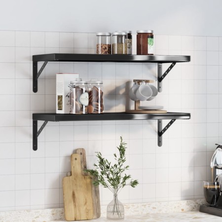 Estantes de pared 2 uds acero inoxidable negro 75x30x3 cm de , Estantes y estanterías - Ref: Foro24-30291, Precio: 46,06 €, D...