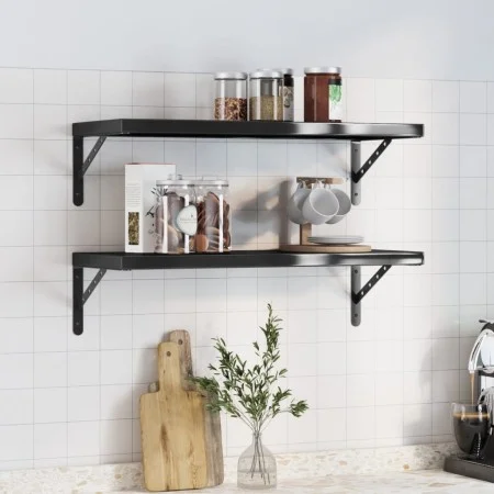 Estantes de pared 2 uds acero inoxidable negro 75x30x3 cm de , Estantes y estanterías - Ref: Foro24-30291, Precio: 45,25 €, D...