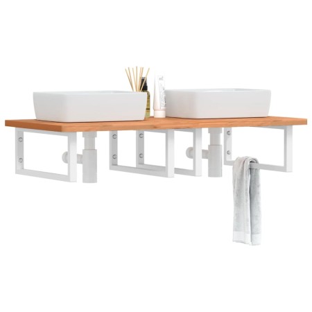 Estante de lavabo de pared de acero y madera maciza de haya de , Tocadores de baño - Ref: Foro24-3302452, Precio: 149,42 €, D...